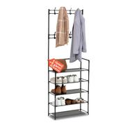 Avilia Porte-vêtements de sol avec double tige et étagère à chaussures à 5 étagères, support porte-vêtements en métal et TNT - Armoire ouverte pour entrée et chambre - Porte-manteau robuste et facile
