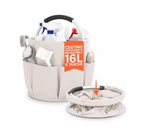 Avilia - Seau pliable multifonction 16 litres pour le nettoyage de la maison et de la voiture, seau peu encombrant avec poches organisateur, usage domestique et extérieur, matériau imperméable