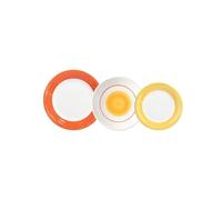 Avilia Service de table avec 18 assiettes de différentes tailles - Lot de 18 assiettes avec décorations en cercle en relief, en porcelaine, blanc et orange