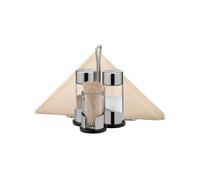 Avilia Set 4 en 1 avec support en verre et acier - composé de sel, de poivre porte-cure-dents et de serviettes idéal pour dîner en famille ou occasions spéciales pour garder la table et la cuisine en