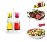 Avilia Set de table huile et vinaigre 250 ml - Fabriqué en verre robuste - becs souples anti-gouttes en silicone - bouchons colorés vert et bordeaux - Support confortable et élégant - Facile à