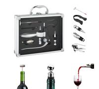 Avilia Set d'outils pour vin - Kit Sommelier 6 pièces avec Valise, Tire-Bouchon en Acier Inoxydable et thermomètre, idéal pour Les Experts et Les passionnés, 27,5 x 21,5 x 7 cm