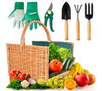 Avilia Set Panier avec Outils de Jardin ergonomiques - Porte-Outils de Jardin en Osier, Coffre avec Outils de Jardinage Complet, 35 x 22 x 29 cm