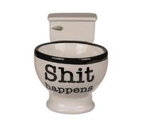 Avilia Tasse à café et thé en forme de WC - Tasse mignonne avec décoration de salle de bain et inscription Shit Happens, en céramique, 16 x 12 cm, 250 ml, noir et blanc