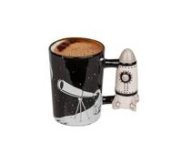 Avilia Tasse à thé ou café avec décoration de l'espace - Mug avec fusée au lieu de la poignée, en céramique, 14 x 12 cm, 280 ml, noir et blanc
