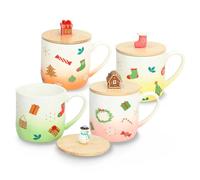 Avilia Tasse avec couvercle en porcelaine 370 ml - Idéal pour le lait, le thé ou le chocolat chaud, également idéal comme idée cadeau - Résistant, pour garder les boissons chaudes et faciles à