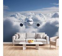 Avion Blanc Nuages Blancs Ciel Papier Peint Photo Mural 350 x 256 cm | Papier Peint Panoramique Photo Moderne Aviation Transport pour Salon Chambre D'Enfant Cuisines Salle à manger