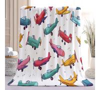 Avion Tourbillon Respirante Flanelle Couverture pour Enfants, Multicolore Imprimée Confortable et Douce Maison Couverture, Cartoon Minimaliste Couverture de Lit Canapé Camping Chaise, 130 x 150 cm