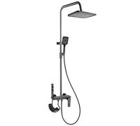 Avizar Colonne de Douche avec Spray WC et Douche Pluie Carrée Chromé Anti-corrosion Noir