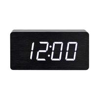 Avizar Horloge en Bois avec Affichage LED Numérique Clair Noir