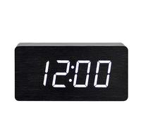 Avizar Horloge en Bois avec Affichage LED Numérique Clair Noir