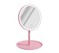 Avizar Miroir de Maquillage Rond à LED sur Pied avec Commande Frontale Rose