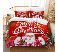 AVJWWD Parure de lit de Noël - Avec housse de couette - Motif Père Noël, élan et flocons de neige - En microfibre douce - Avec fermeture éclair - 220 x 240 cm