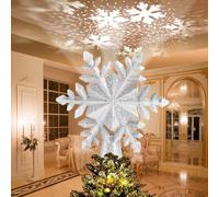 Avoalre Pointes de Sapin Projecteur 3D Rotation Étoile Sapin de Noël LED Arbre Topper Lumineuse Rotatif Decoration pour Arbre de Noël Interieur Exterieur-(Flocon de Neige)