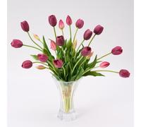 Avoeco Lot de 20 tulipes artificielles à toucher réaliste - Bouquet de fleurs artificielles violet foncé pour vase, décoration élégante de la maison, centre de table pour mariage (20, violet profond)