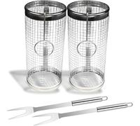 AVOID Panier à Griller Roulant - Panier Barbecue Cylindrique Enroulable en Acier Inoxydable - Accessoires Barbecue pour BBQ Grill Extérieur, Cadeau de Vacances (Silver, 20cm X 10cm)