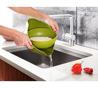 AVOID Passoire multifonctionnelle avec égouttoir - Passoire de cuisine 2 en 1 - sans BPA - pivotante à 360° - Idéale pour les légumes, les fruits & les pâtes - Gris