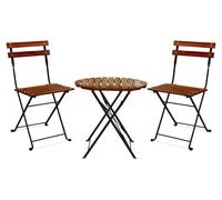 Avolio Bistro - Ensemble de jardin avec petite table et 2 chaises pliantes en acier et bois avec finition effet teck. Ensemble bistro d'extérieur de style rétro.