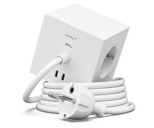 Avolt Square 1 Bloc Multiprise Cube Bureau, 3 Prises, 2 USB-C 30W, 3m | Opal White, cube magnétique né d'une collaboration avec Martinelli Luce, charge USB-C 30W