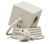 Avolt Square 1 Multiprise Cube Design Luxe, 3 Prises, 2 USB-C 30W, 3m | Multiprise beige design luxe, câble 3 m. Cube aimanté, charge rapide USB-C 30W pour bureau et maison minimaliste