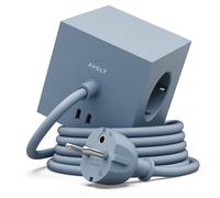 Avolt Square 1 Multiprise Cube Murale Aimantée, 3 Prises, 2 USB-C 30W, 3m | Multiprise murale bleue, câble 3 m. Cube aimanté design, charge USB-C 30W pour bureau, maison et table de chevet