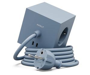 Avolt Square 1 Multiprise Cube Murale Aimantée, 3 Prises, 2 USB-C 30W, 3m | Multiprise murale bleue, câble 3 m. Cube aimanté design, charge USB-C 30W pour bureau, maison et table de chevet