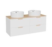 AVORELI Meuble sous vasque suspendu - Blanc - L120 x H50 x P46 cm - Vasque ronde, 2 tiroirs