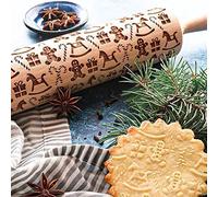 AvviKro Rouleau à pâtisserie de Noël en bois texturé à motif gaufré - Équipement de pâtisserie décoratif (bonhomme en pain d'épices)