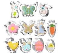 AWAVM Pâques Biscuits Cutters Set-11 Piece-Lave-vaisselle Safe-Easter Egg Bunny Flower Butterfly Chick Carot Sheep-Funny Pâques Biscuits Cutters Noël pour les enfants