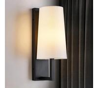 AWEITG Applique murale 1 lumière noir mat avec abat-jour en tissu blanc - Applique murale vintage style ferme rustique for éclairage intérieur de chambre