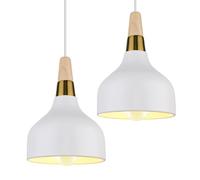 AWEITG LustreVibe LustreVibe Lampe à Suspension Vintage LED Plafonnier Moderne E27 Éclairage de Plafond Rétro en Bois Métal for Chambre Salon (Noir - 2 pièces) (Blanco - 2 Piezas)
