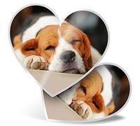 Awesome 15506 Lot de 2 autocollants en forme de cœur 7,5 cm - Motif Beagle Dormant Chien Chiot mignon Décalques amusants pour ordinateurs portables, tablettes, bagages, scrapbooking, réfrigérateur,