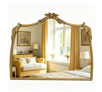 Awhtixbo Miroir Baroque Antique doré avec Design arqué - Miroir Mural Rond Vintage avec Cadre doré pour Couloir, Salon et Salle de Bain, Taille : 48 x 61 cm
