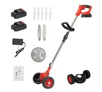 Awjaisca Tondeuse à Gazon électrique sans Fil 21 V, 800 W, sans balais, avec 2 Piles, Poteau télescopique, tête réglable pour Jardin, Cour, Coupe d'herbe, Coupe de Branches Rouge
