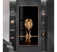 AWKFHF Animal Lion d’Or Noir Tableau Décoration Murale,Toile Peinture Affiche Chambre Salon Décoration (30X60CM,sans Cadre)