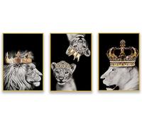 AWKFHF Tableau Décoration Murale Lion Famille Animal Noir Blanc Toile Peinture Impression sur Toile sans Cadres Affiche Chambre Salon (3X40X60CM,sans Cadre)