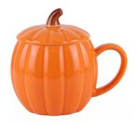 AwnsIMfreien Tasses d'Halloween, tasse à citrouille - Jolie tasse à café d'Halloween en céramique en forme de citrouille avec couvercle et poignée, 320 ml (11 oz) Orange, café