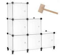 AWTATOS Cube de Rangement Organiseur avec Portes, étagère en Plastique 6 Cubes avec maillet, étagère de Rangement modulaire empilable, Solution de Rangement idéale pour Chambre à, Blanc translucide