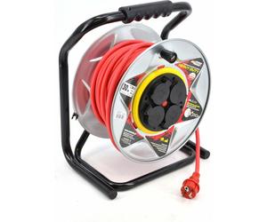 Awtools heavy duty red metal drum extension cable 30m 3x1.5mm 16a / 3680w / ip44