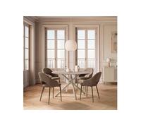 AXELLE - Ensemble table ronde crème et 4 chaises vertes design pieds métal - Ø120cm
