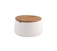 axentia Boîte à Coton avec Couvercle Bonja Wellness, Boîte de Rangement pour Cosmétiques Salle de Bains, Pot à Coton en Dolomite, Boîte à Bijoux, Blanc/Bois