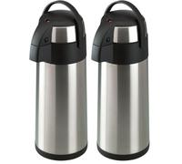axentia Bouteille Isotherme à Pompe en Acier Inoxydable, Pichet à Pompe Double Paroi avec Poignée, Capacité d’env. 5L, env. Ø 17 x 43,5 cm, Argenté/Noir (Lot de 2)