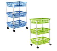 axentia Chariot de Cuisine avec 3 paniers, Transport sur roulettes, Chariot à roulettes pour la Cuisine et Le Bureau, Chariot de Service en Bleu ou Vert, Plastique 134537 Environ 40 x 30 x 64 cm