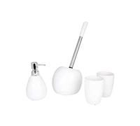 axentia Ensemble de Salle de Bains Pisa en Céramique, Distributeur de Savon Liquide, 2 Gobelets de Brosses à Dents et Serviteur WC, Blanc