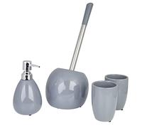 axentia Ensemble de Salle de Bains Pisa en Céramique, Distributeur de Savon Liquide, 2 Gobelets de Brosses à Dents et Serviteur WC, Anthracite