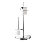 axentia Serviteur WC Lianos, Ensemble WC, Brosse de Toilettes et Porte-Rouleau de Papier Toilette en Métal Chromé, env. 32,5 x 76 x 17,5 cm, Argenté