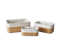 axentia Set de 3 Paniers de Rangement, Ensemble de Paniers Salle de Bains de Différentes Tailles, Paniers en Bambou avec Insert, Bambou/Blanc