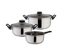 axentia Set de casseroles compact, couvercle en verre, acier inoxydable, 5 pcs, marmite, casserole de cuisine, batterie de cuisine