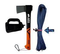 Axeplorer Hache Incassable 38cm et corde 3mm x 25M Made in France, Lame Acier Carbone, Etui de transport Sécurité, Mousqueton, Corde. Hachette Bushcraft, Machette Camping, Axe Vanlife Robuste Durable