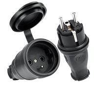 AXFEE 2 PCS Paires de Fiches Schuko, Kit Schuko Fiche + Prise Femelle | Étanche IP44, 250V 16A Fiche Électrique en Caoutchouc Broche, Fiche D'alimentation de Contact de Protection